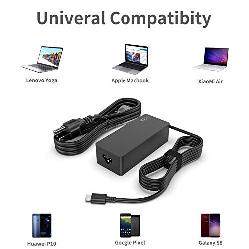 65W USB-C/Type C Laptop Charger Power Supply Adapter for Lenovo Yoga Chromebook series,Thinkpad t480,Lenovo Yoga C930-13,Yoga S730-13,Yoga 920-13,Yoga 730-13,IdeaPad 730s-13,GX20P92530,ThinkPad X1 Carbon,with CA Power Cord