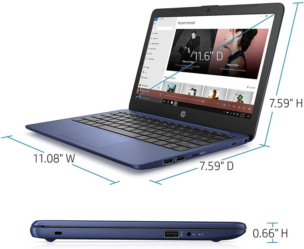 HP Stream 11.6-inch HD Laptop, Intel Celeron N4000, 16 GB RAM 512GB SSD, Windows 10 Home, 11-ak0010nr, Royal Blue)