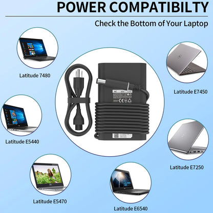 65W Laptop Charger Fit for Dell Latitude 5280 5290 5490 5491 5285 5289 5480 5488 5580 5590 5591 Latitude E5470 E6430 E6420 E7470 E5420 7490 AC Power Adapter 19.5V 3.34A, LA65NM191 ，Barrel 7.4mm tip